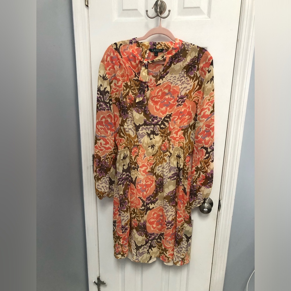 Lauren Ralph Lauren Floral Georgette Dress semi-sheer Lined floral Size 14